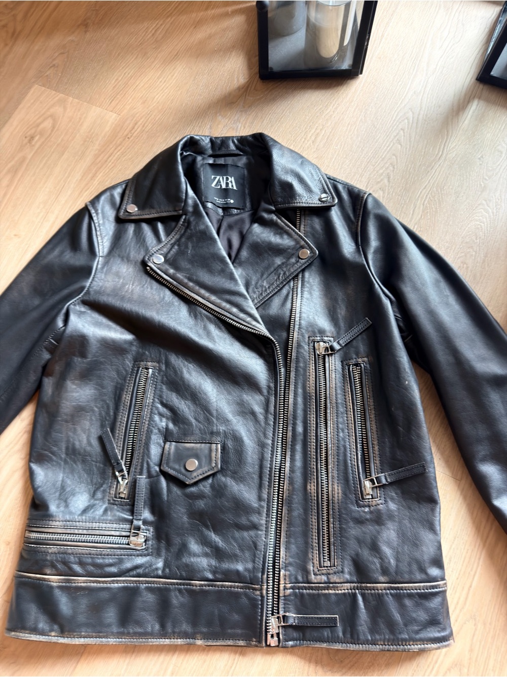 ZARA Black Leather Bomber Jacket